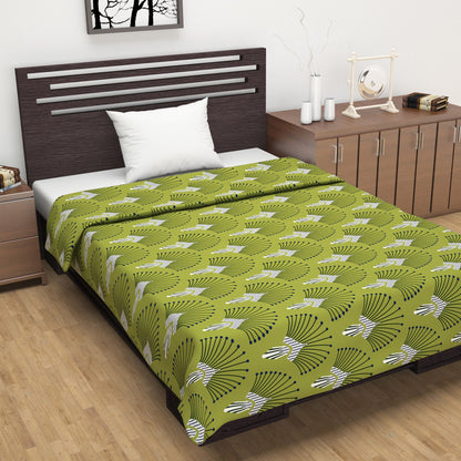 Olive Green and Blue 120 TC Cotton Floral Single Bed AC Blanket Dohar for All Season